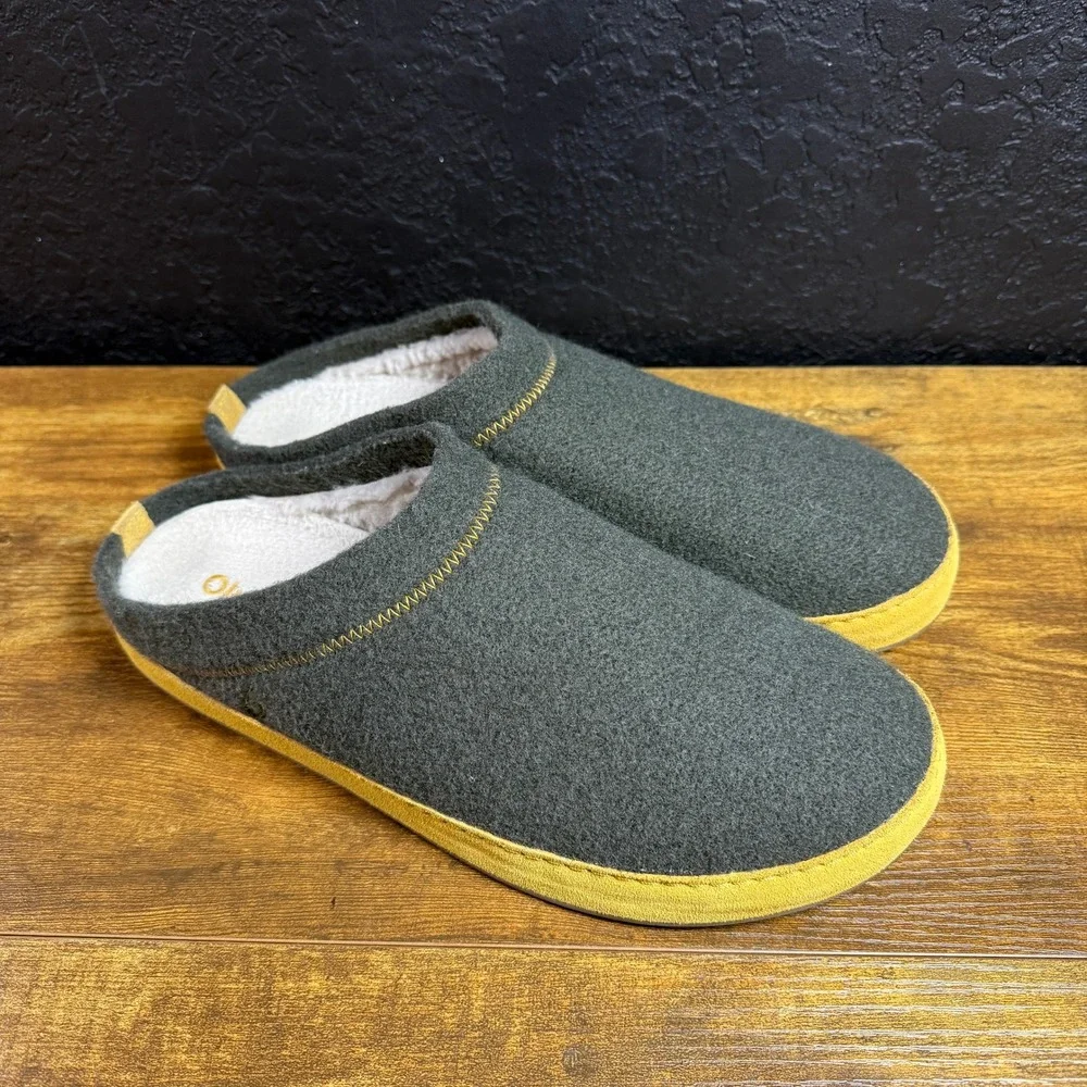 OluKai Hamani Hulu 10542 Dark Wood Wool Sheepskin Slipper Mens Size 11 EU 44